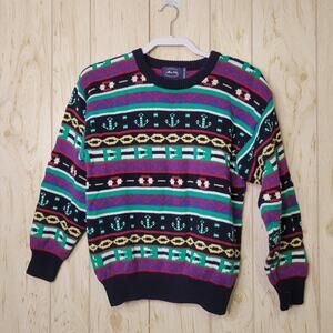 Allen Solly Vintage Mens Nordic Fair Isle Anchor Nautical Knit Pullover